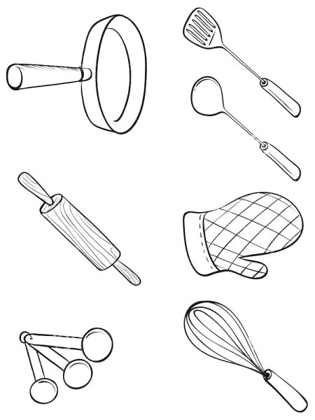 Раскраска кухонная посуда