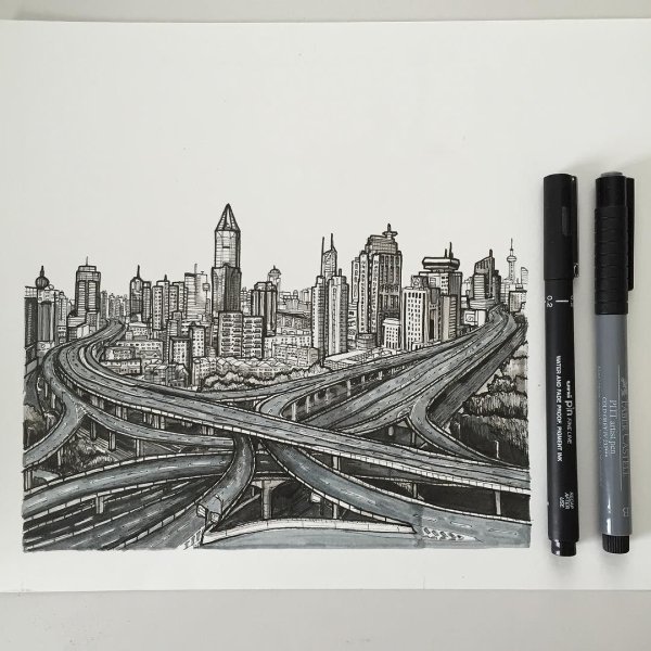 Город черной ручкой