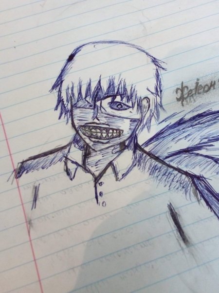 Канеки Кен черной ручкой