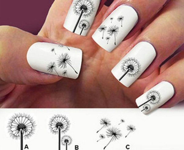 Одуванчик рисунок на ногтях