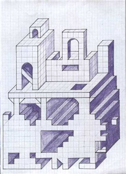 Рисование объемных фигур по клеточкам