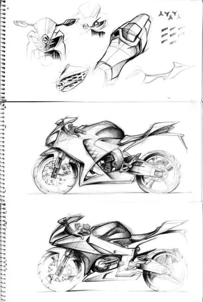 Набросок мотоцикла ручкой