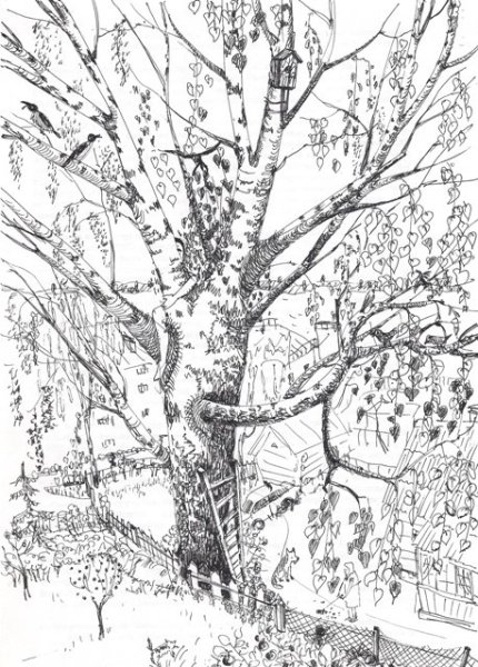 Береза гелевой ручкой