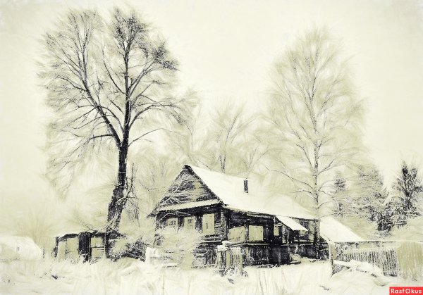 Пейзаж чёрной гелевой ручкой