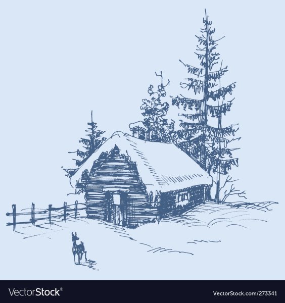 Деревня зимой Графика