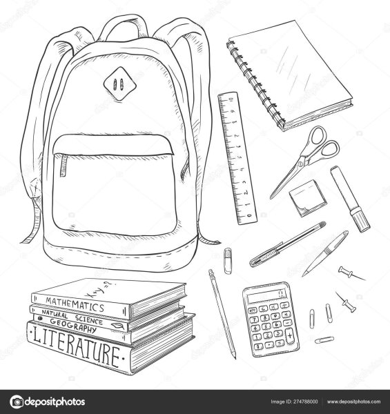 Нарисовать рюкзак школьный с принадлежностями