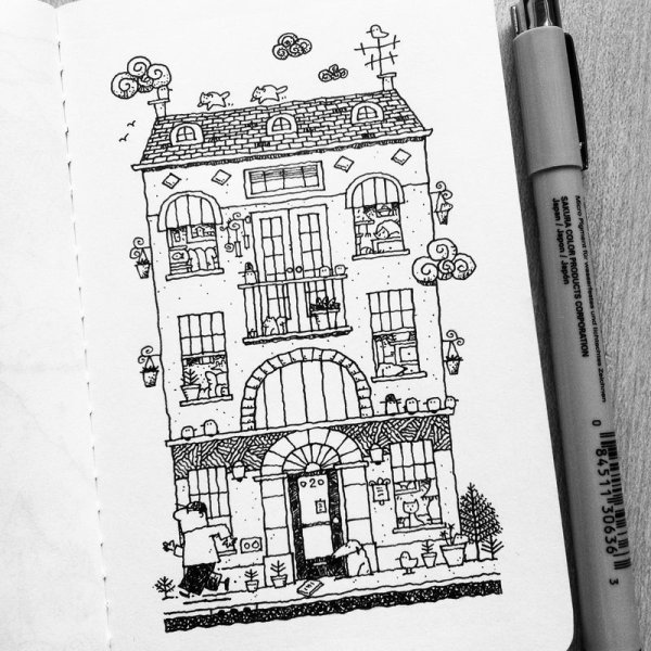 Дом черной ручкой