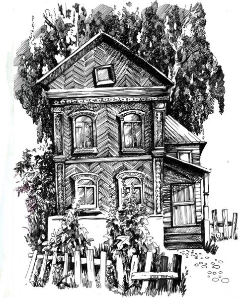 Деревянный дом в графике