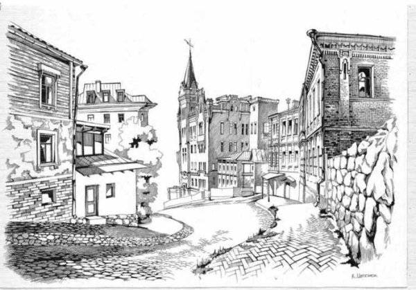 Графическая композиция городской пейзаж