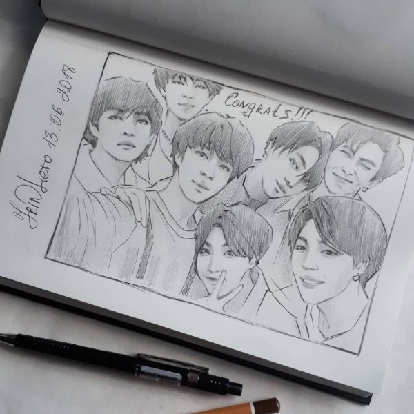 Группа БТС карандашом