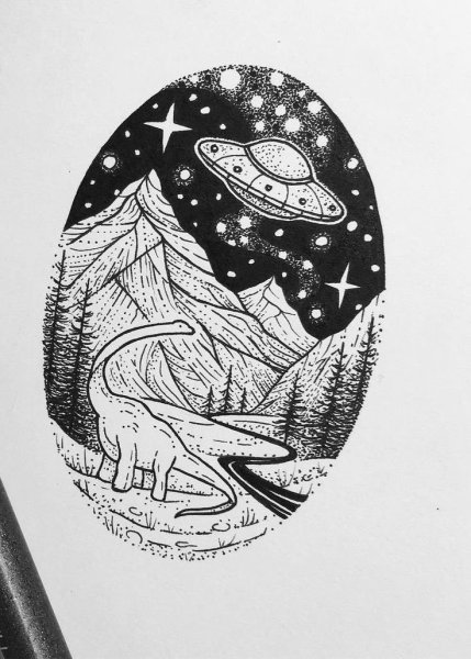 Космос черной гелевой ручкой