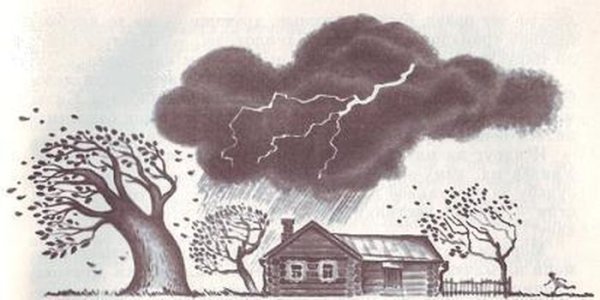 Рисунок грозы и молнии