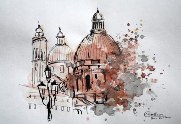 Архитектурный скетчинг акварель Питер
