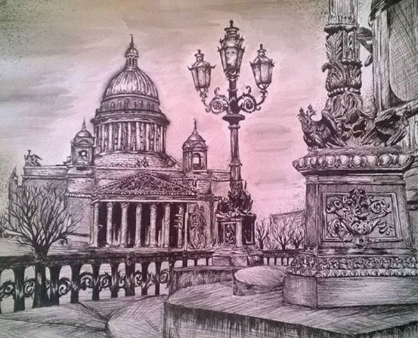 Исаакиевский собор гелевой ручкой