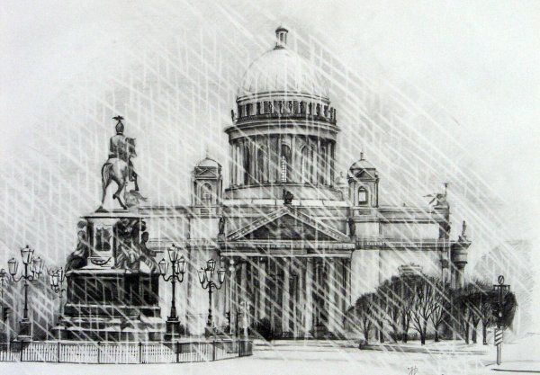 Исаакиевский собор пейзаж карандашом