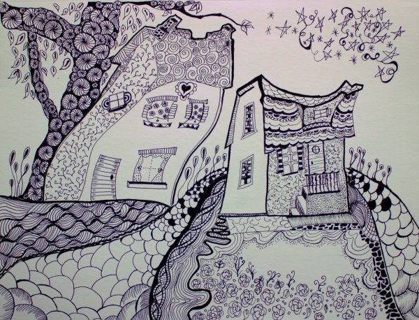 Пейзажи черной ручкой легкие