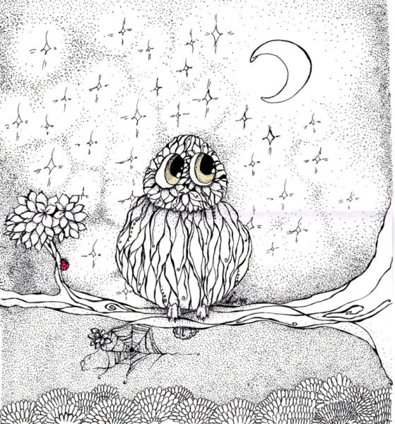 Совушки гелевой ручкой