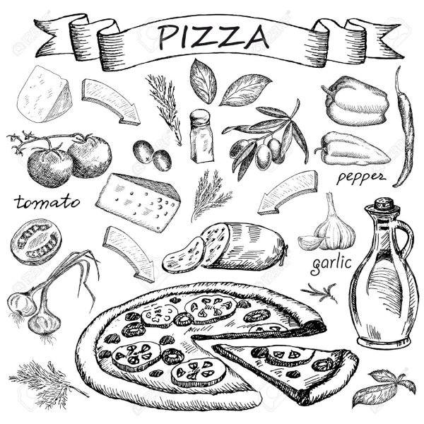 Ингредиенты для пиццы рисунок чб
