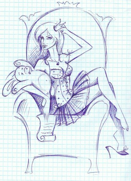 Рисунок девушки ручкой в тетради