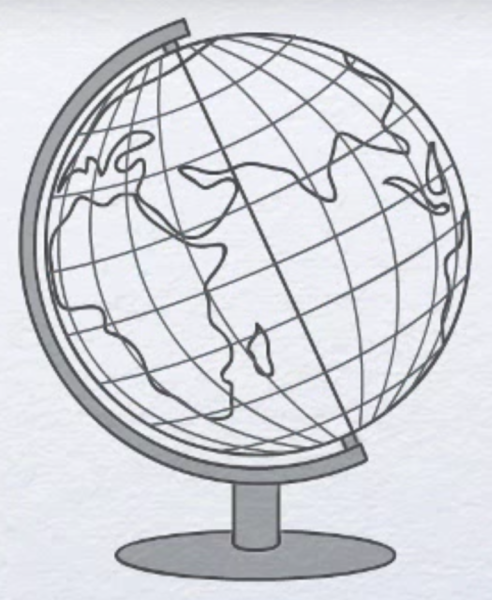 Глобус черно белый на прозрачном фоне