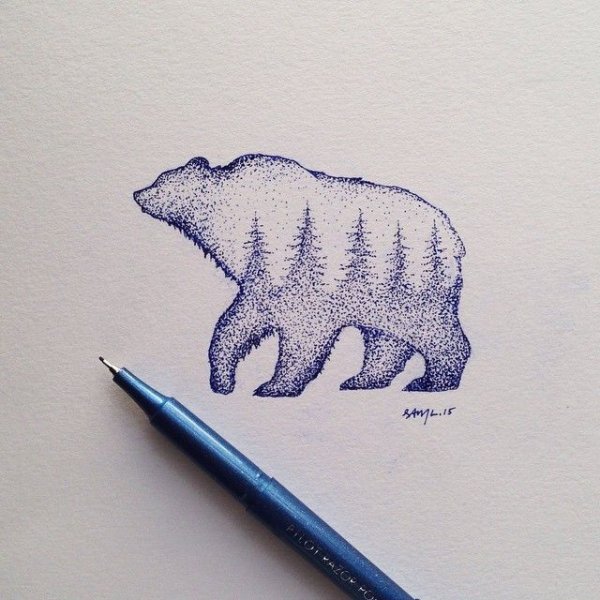 Медведь черной ручкой