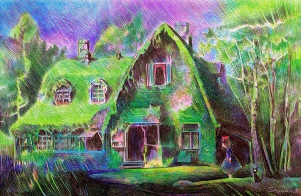 Дом цветными карандашами