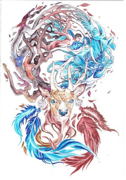 Пейзаж цветными ручками