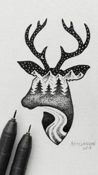 Олень черной ручкой