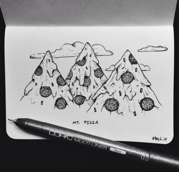Пицца рисунок черной ручкой