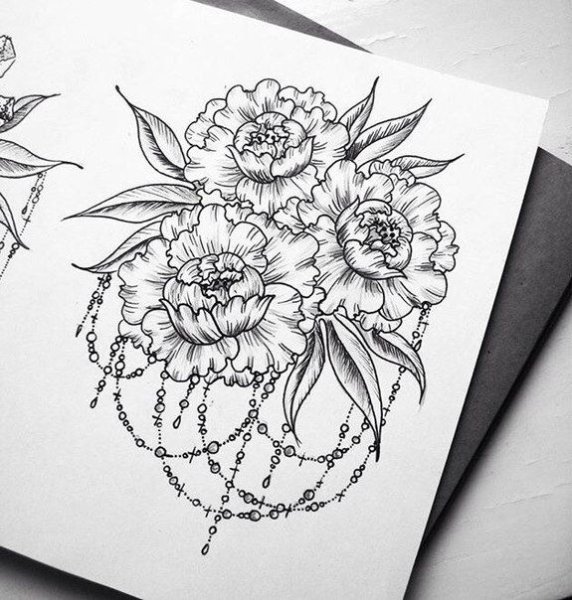 Рисунки чёрной ручкой цветы
