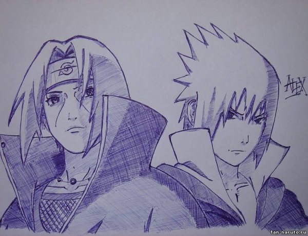 Наруто и Саске для срисовки