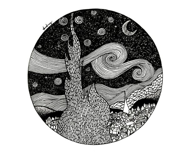 Рисунки гелевой ручкой в круге