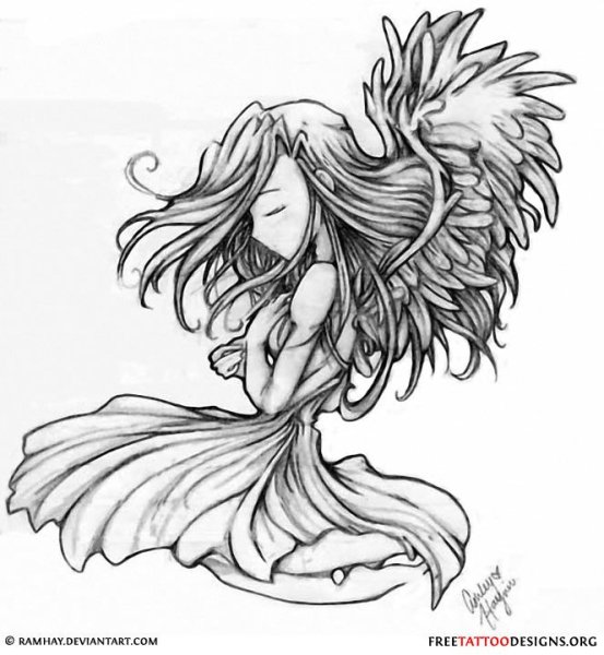 Девушка с крыльями для срисовки