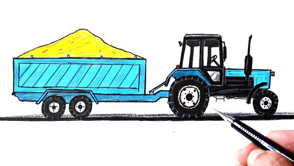 Трактор с прицепом рисунок