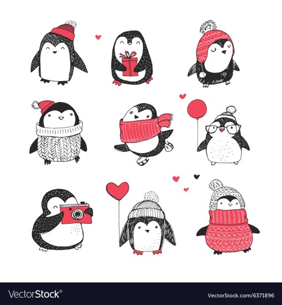 Милый новогодний Пингвин для срисовки