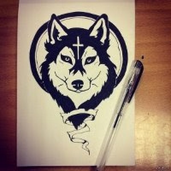 Волк черной ручкой