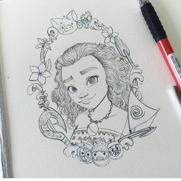 Рисунки Моана в скетчбук