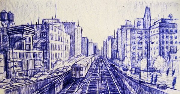 Городской пейзаж в графике