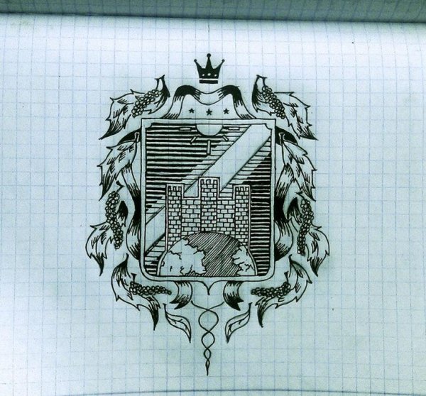 Герб черной ручкой в тетради
