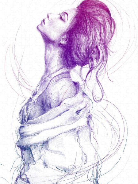 Рисунок ручкой на бумаге девушка