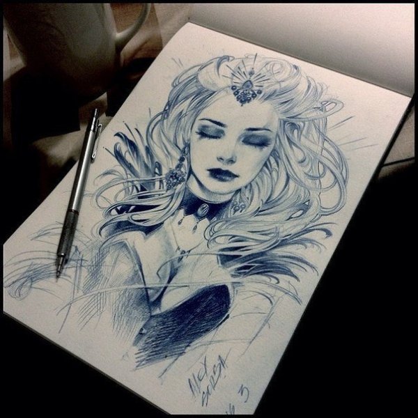 Лицо девушки ручкой