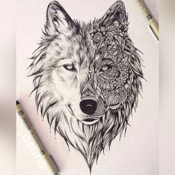 Тату морда волка