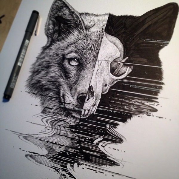 Волк арт тату