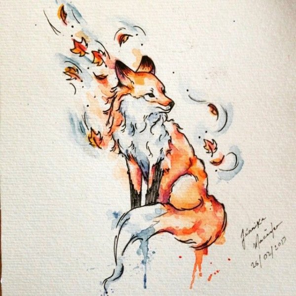 Тату лиса акварель эскизы