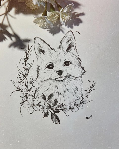 Тату лиса черно белая