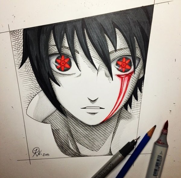 Шаринган Саске Учиха нарисовать