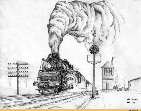 Поезд арт карандашом