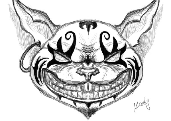 Злой Чеширский кот тату эскиз