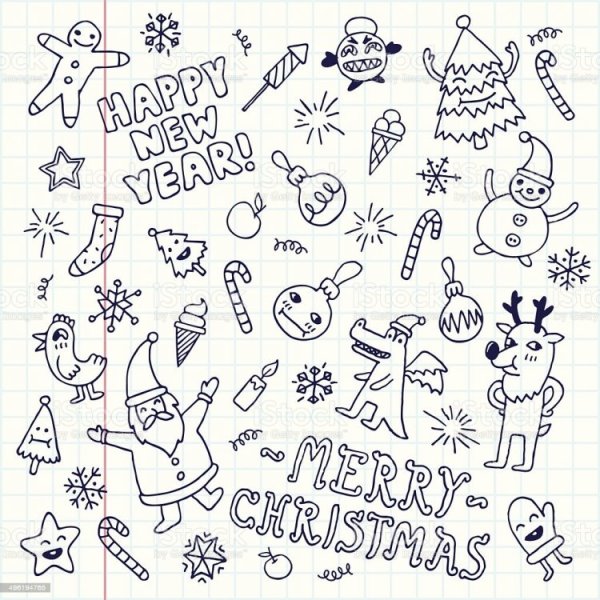 Маленькие новогодние рисунки для скетчбука
