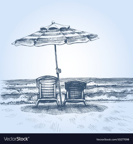 Беседка с лежаками на пляже рисунок
